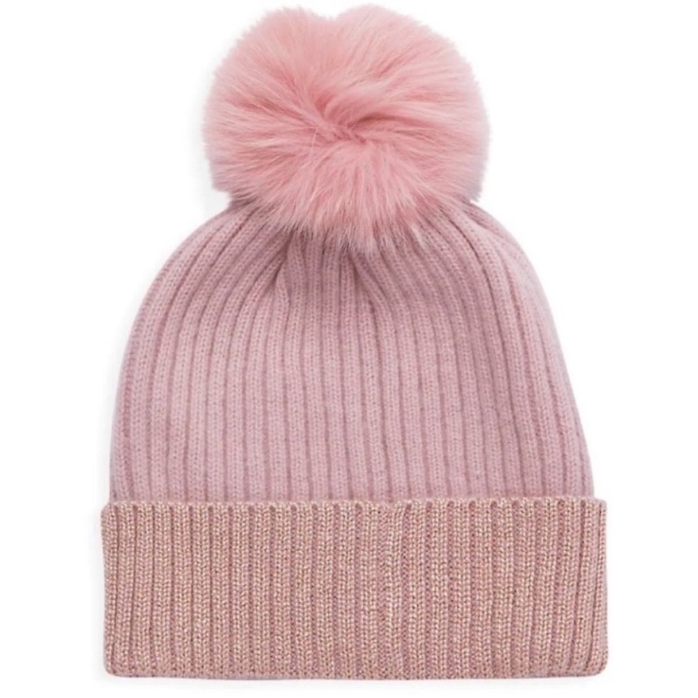 SOFIA CASHMERE rib-knit beanie hat NEW pink